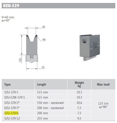 OZU-329/1 OZU-329/1 L=515mm H100/40°/V=40