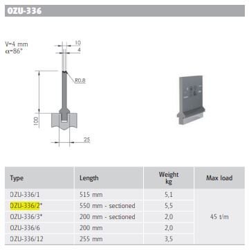 OZU-336/2 OZU-336/2 L=550 mm SECTIONED H100/86°/V=4