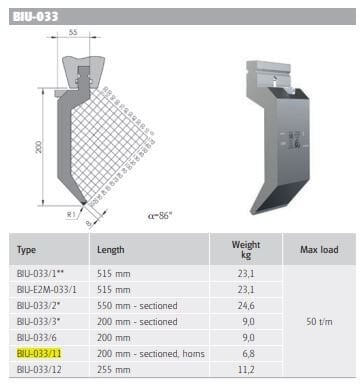 WİLA TOP TOOL H200/86°/R1 L=200MM SECTİONED LR HORN