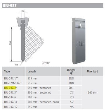 Wila Top Tool H237/60°/R6 L=550 mm Sectinoned
