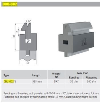 FLATTENING TOOLS DİE V10/30°/H101/L=515 mm