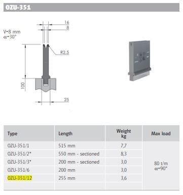 WILA DIE V=8 30° H=100 L=255
