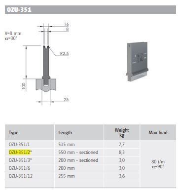 WILA DIE V=8 30° H=100 L=550 (SEC)