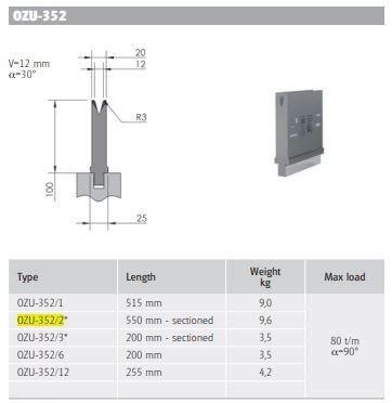 WILA SINGLE-V DIE V12 30° L550SEC