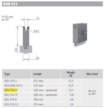 WILA SINGLE-V DIE V16 30° L550SEC
