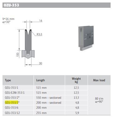 WILA SINGLE-V DIE V16 30° L200SEC