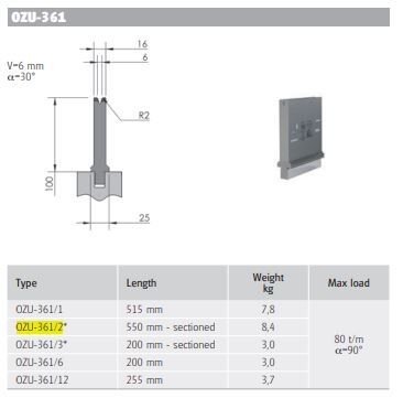 WILA SINGLE-V DIE V6 30° L550SEC