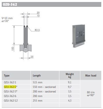 WILA SINGLE-V DIE V10 30° L550SEC