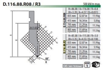 D116.88.R3 PUNCH 88° R=3 H=85 L=835