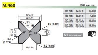 M460 4V DIE V=16-22(88°)-35-50(85°) L=835 mm