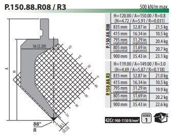 P.150.88.R3 GOOSENECK PUNCH 88° R3 H=119 L=835 mm