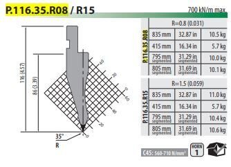 P116.35.R08 PUNCH 35° R=0,8 H=86 L=835