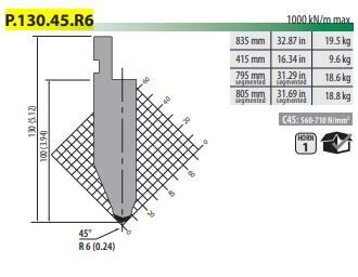 P130.45.R6 PUNCH 45° R=6 H=100 L=835 mm