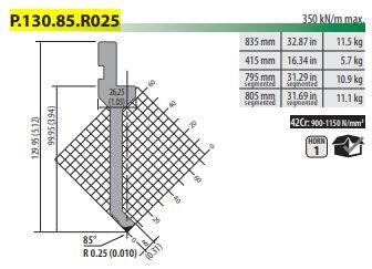 P130.85.R025 PUNCH 85° R=0,25 H=99,95 L=835