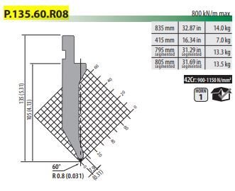 P135.60.R08 PUNCH 60° R=0,8 H=105 L=835