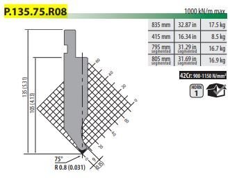 P135.75.R08 PUNCH 75° R=0,8 H=105 L=835 mm