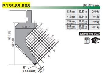 P135.85.R08 GOOSENECK PUNCH 85° R=0,8 H=105 L=835