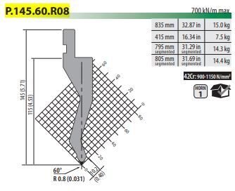 P145.60.R08 PUNCH 60° R=0,8 H=115 L=835
