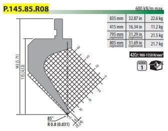 P145.85.R08 PUNCH 85° R=0,8 H=145 L=835