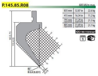 P145.85.R08 PUNCH 85° R=0,8 H=145 L=835