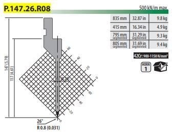 P147.26.R08 PUNCH 26° R=0,8 H=147 L=835