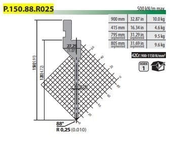 P150.88.R025 PUNCH 88° R=0,25 H=120 L=835 mm