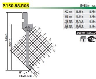 P150.88.R06 PUNCH 88° R=0,6 H=120 L=835 mm