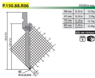 P150.88.R06 PUNCH 88° R=0,6 H=120 L=835 mm