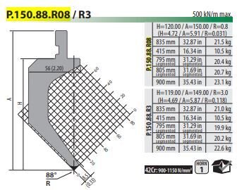 P150.88.R08 PUNCH 88° R=0,8 H=120 L=835 mm