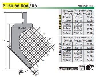 P150.88.R08 PUNCH 88° R=0,8 H=120 L=835 mm