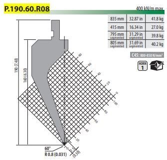 P190.60.R08 GOOSENECK PUNCH-60° R0.8 H=190 mm L=835 mm