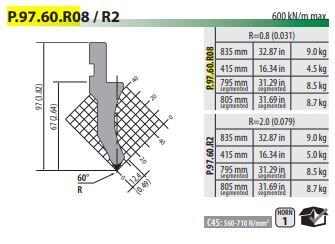 P97.60.R0.8 PUNCH 60° R=0,8 H=97 L=835
