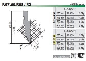 P97.60.R2 PUNCH 60° R=2 H=97 L=835