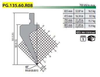 PG135.60.R08 PUNCH 60° R=0,8 H=105 L=835