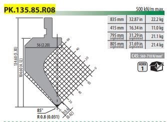 PK135.85.R08 GOOSENECK PUNCH 85° R=0,8 H=104,6 L=835
