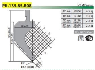PK135.85.R08 GOOSENECK PUNCH 85° R=0,8 H=104,6 L=835