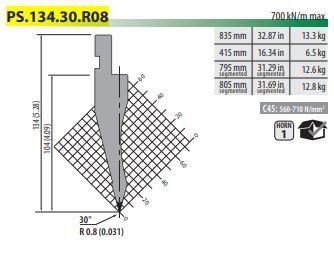 PS134.30.R08 PUNCH 30° R=0,8 H=134 L=835