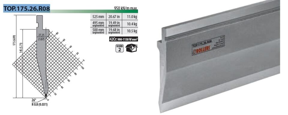 TOP.175.26.R08 PUNCH 26° R=0.8, H=175,L=520=2y260mm(42CrMo4) ROL1