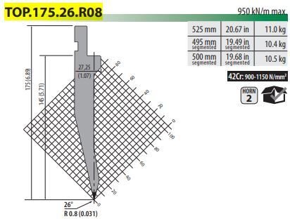 TOP.175.60.R08 PUNCH 60°, R=0,8 MM, H=175, L=495 MM SEC. (42CRMO4)