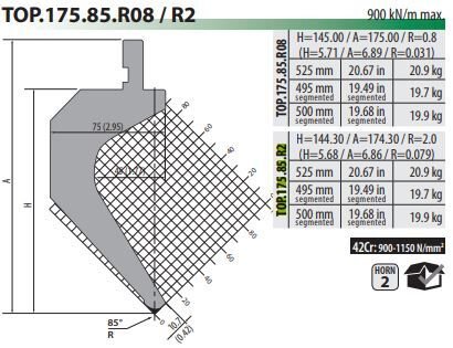 TOP.175.85.R2 PUNCH 85° R=2 H=144.3 L=525 (42CrMo4)