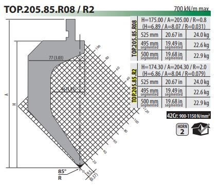 TOP.205.85.R2 PUNCH 85° R=2 H=205 L=525mm (42CrMo4)
