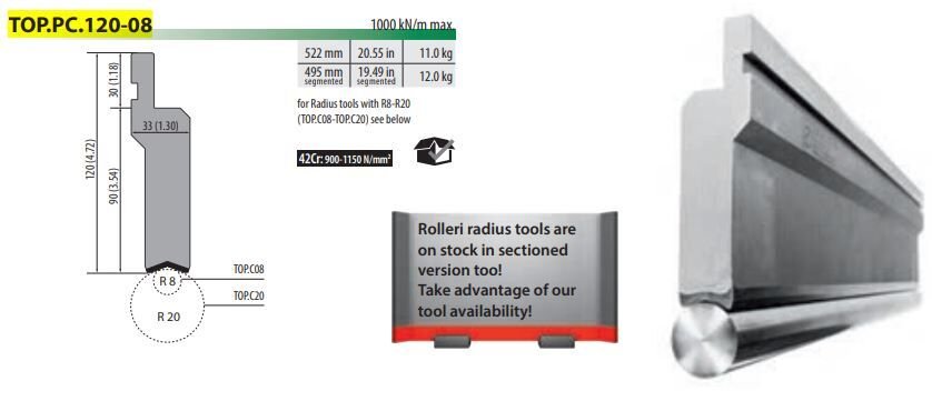 TOP.PC.120.08 TOP RADIUS ADAPTER R8-R20 H=120 L=522 MM