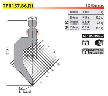 TPR157.86.R1 Punch Trumpf H120+37 AT86° R1 L=100 (42CrMo4)