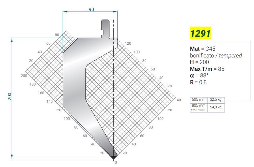1291 EUROSTAMP PUNCH 88° R=0,8 H=200 L=505