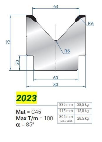 2023 MATRİCE 1V=63 a 85° H-75 L-835