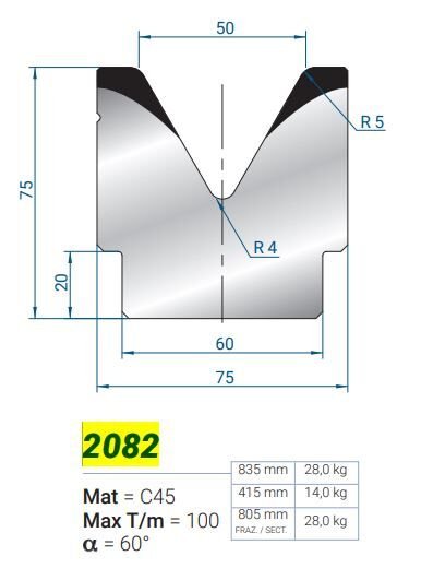 2082 x S İ L x MATRİCE 1V=100 a 80° H-95 L-835