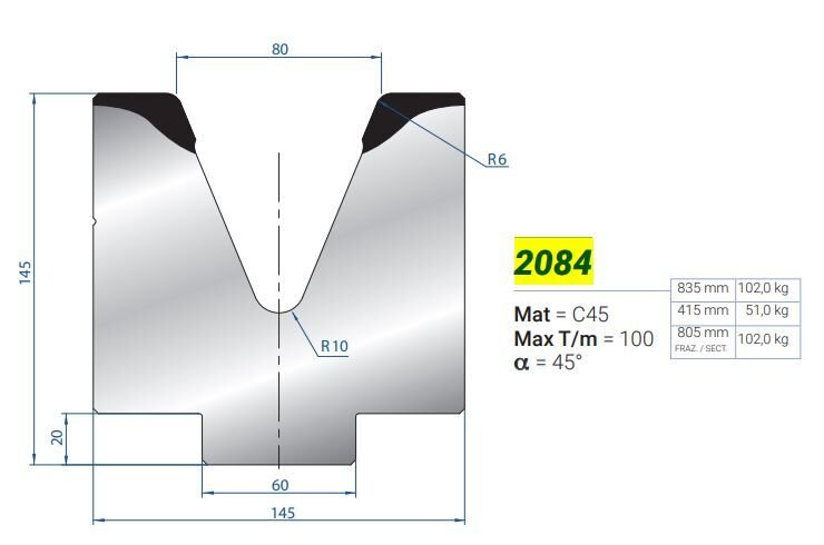 2084 MATRİCE 1V=80A 45 H-145 L-835