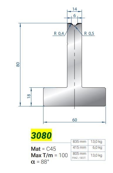 3080 EUROSTAMP SINGLE-V DIE V6 88° H80 L835