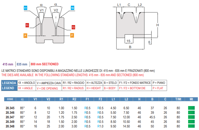 20.347 MATRICI / DIES AMADA - PROMECAM STYLE 2V - H=46
