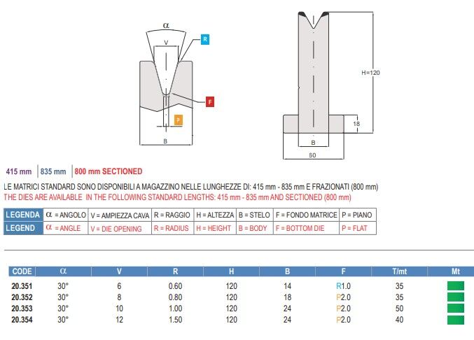 20.352 MATRICI / DIES AMADA - PROMECAM STYLE H=120